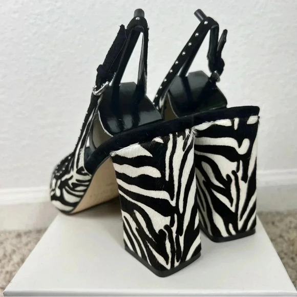 Marc Fisher Women’s Joily Black White Animal Print Slingback Block Heels… - Picture 11 of 13
